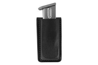 Bianchi open top leather magazine pouch in black